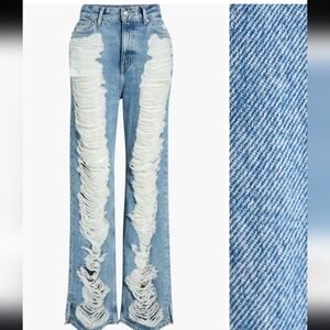 Good American The Khloe Jean Super High-Rise Cinching Distressed Straight 8 NWT